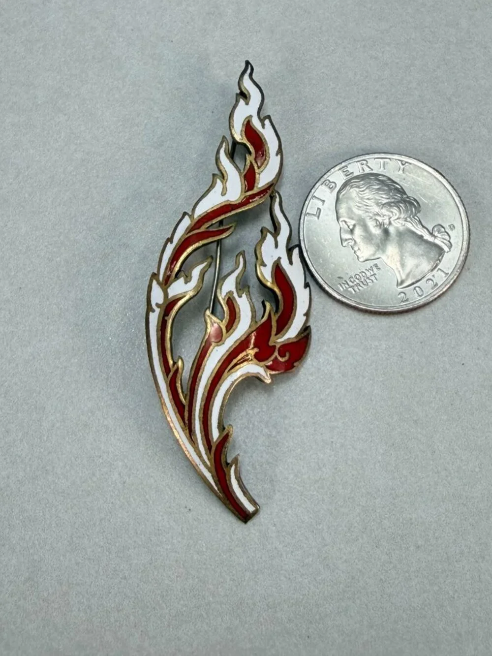 Vintage Siam Fire Flame Pin Brooch Abstract Fire Gold Tone Statement